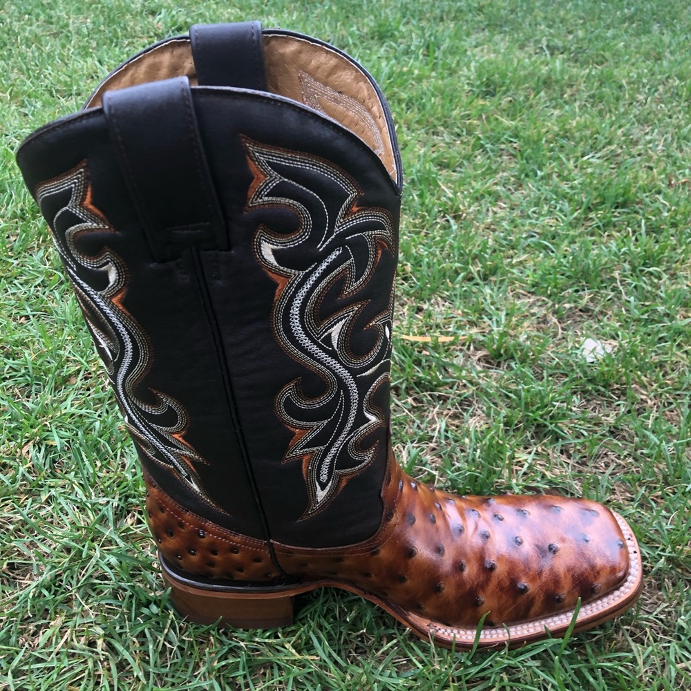 Men’s Western Rodeo Cowboy Ostrich Print Leather Boots Bota Avestruz 380 cognac - Picture 4 of 5